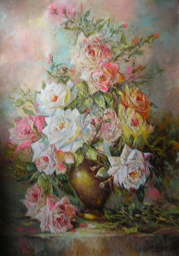 Картина "Розы на розовом".